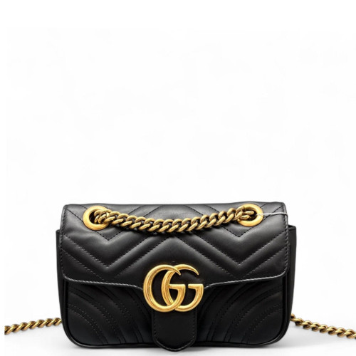 Gucci Chevron Small GG Marmont Calfskin Black