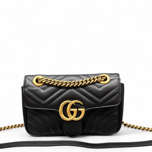 Gucci Chevron Small GG Marmont Calfskin Black