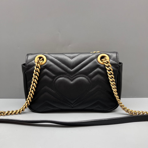 Gucci Chevron Small GG Marmont Calfskin Black
