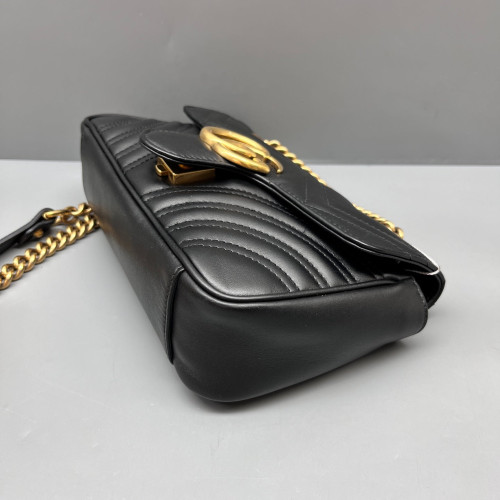 Gucci Chevron Small GG Marmont Calfskin Black
