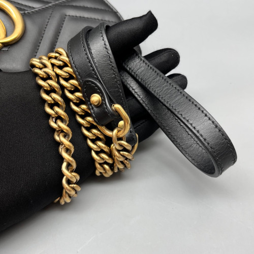 Gucci Chevron Small GG Marmont Calfskin Black