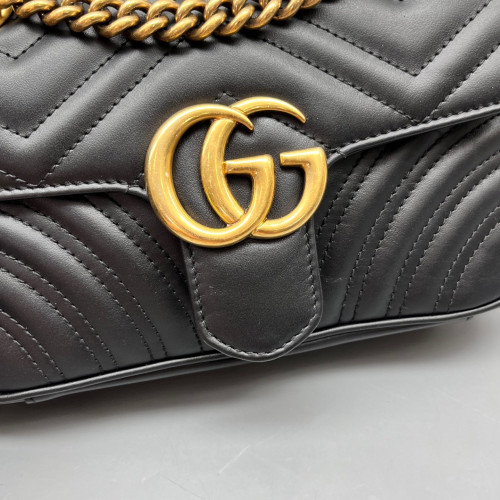 Gucci Chevron Small GG Marmont Calfskin Black