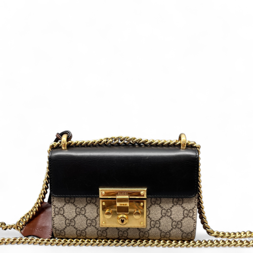Gucci Small Padlock Shoulder Bag GG Supreme Monogram Black Beige