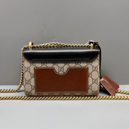 Gucci Small Padlock Shoulder Bag GG Supreme Monogram Black Beige