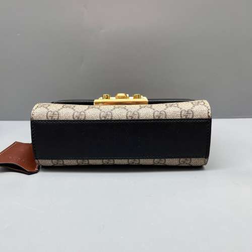 Gucci Small Padlock Shoulder Bag GG Supreme Monogram Black Beige