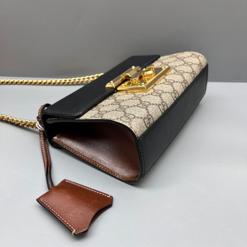 Gucci Small Padlock Shoulder Bag GG Supreme Monogram Black Beige