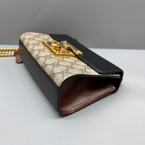 Gucci Small Padlock Shoulder Bag GG Supreme Monogram Black Beige