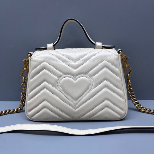 Gucci Chevron Mini GG Marmont Top Handle Shoulder Bag Calfskin White Gucci Chevron Mini GG Marmont Top Handle Shoulder Bag Calfskin White