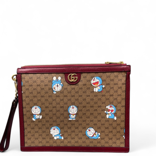 Gucci X Doraemon Clutch GG Supreme Monogram Brown Red