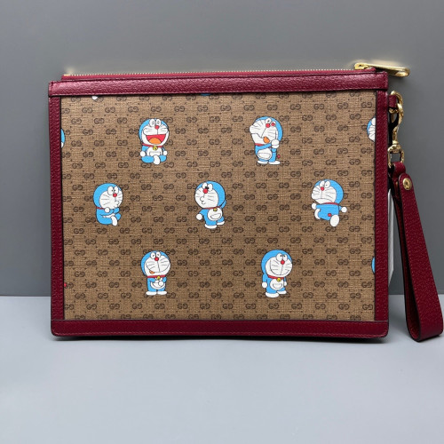 Gucci X Doraemon Clutch GG Supreme Monogram Brown Red