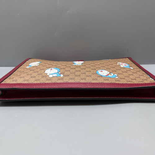 Gucci X Doraemon Clutch GG Supreme Monogram Brown Red