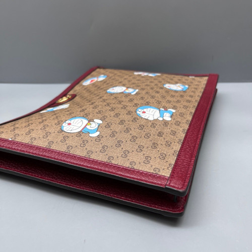 Gucci X Doraemon Clutch GG Supreme Monogram Brown Red