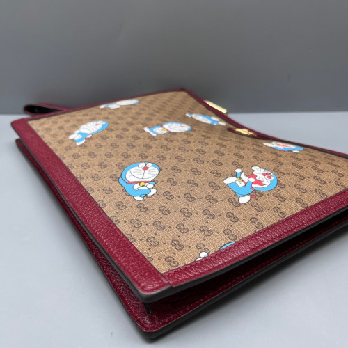 Gucci X Doraemon Clutch GG Supreme Monogram Brown Red