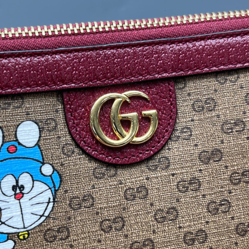 Gucci X Doraemon Clutch GG Supreme Monogram Brown Red