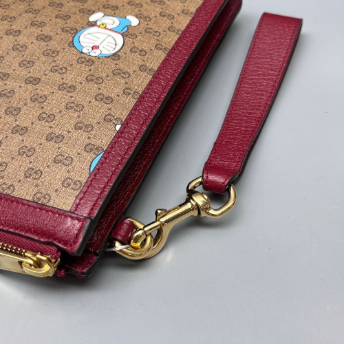 Gucci X Doraemon Clutch GG Supreme Monogram Brown Red