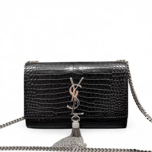 Yves Saint Laurent Small Kate Corssbody Bag Calfskin Crocodile Embossed Black