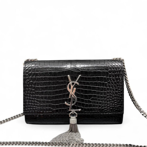 Yves Saint Laurent Small Kate Corssbody Bag Calfskin Crocodile Embossed Black