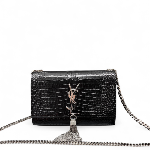 Yves Saint Laurent Small Kate Corssbody Bag Calfskin Crocodile Embossed Black