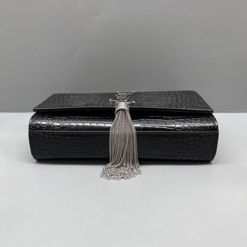 Yves Saint Laurent Small Kate Corssbody Bag Calfskin Crocodile Embossed Black
