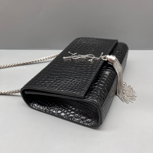 Yves Saint Laurent Small Kate Corssbody Bag Calfskin Crocodile Embossed Black
