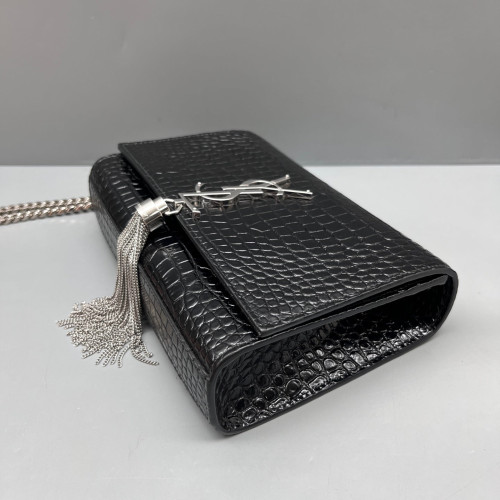Yves Saint Laurent Small Kate Corssbody Bag Calfskin Crocodile Embossed Black