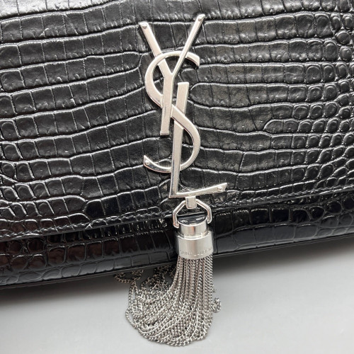 Yves Saint Laurent Small Kate Corssbody Bag Calfskin Crocodile Embossed Black