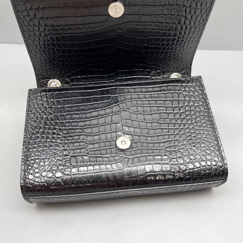 Yves Saint Laurent Small Kate Corssbody Bag Calfskin Crocodile Embossed Black
