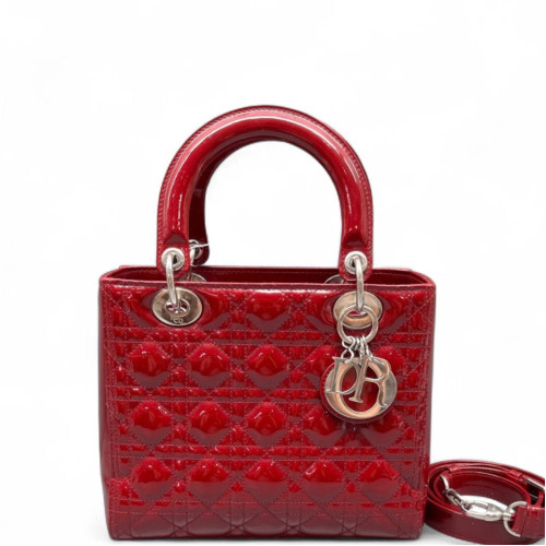 Dior Medium Lady Dior Patent Calfskin Red