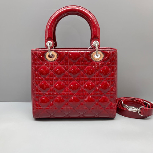 Dior Medium Lady Dior Patent Calfskin Red