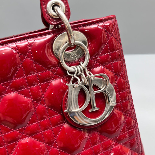 Dior Medium Lady Dior Patent Calfskin Red