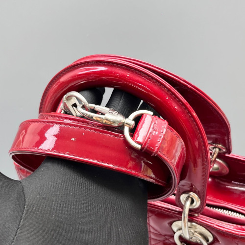 Dior Medium Lady Dior Patent Calfskin Red