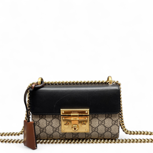 Gucci Small Padlock Shoulder Bag GG Supreme Monogram Calfskin Brown Black Beige