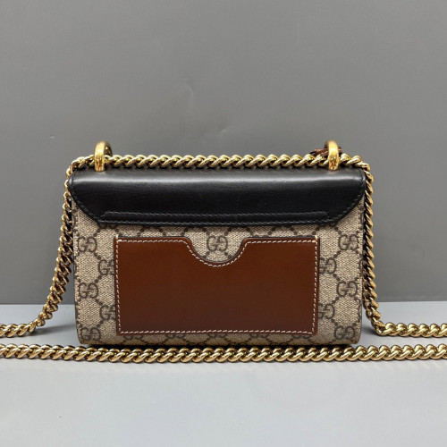 Gucci Small Padlock Shoulder Bag GG Supreme Monogram Calfskin Brown Black Beige