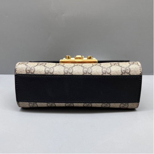Gucci Small Padlock Shoulder Bag GG Supreme Monogram Calfskin Brown Black Beige