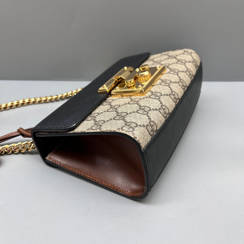 Gucci Small Padlock Shoulder Bag GG Supreme Monogram Calfskin Brown Black Beige