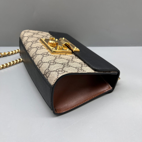 Gucci Small Padlock Shoulder Bag GG Supreme Monogram Calfskin Brown Black Beige