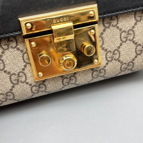 Gucci Small Padlock Shoulder Bag GG Supreme Monogram Calfskin Brown Black Beige