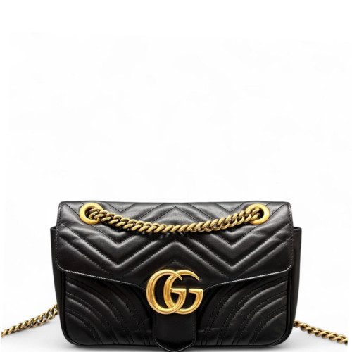 Gucci Chevron Small GG Marmont Calfskin Black
