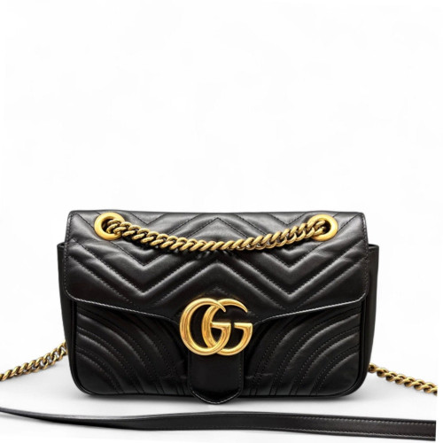 Gucci Chevron Small GG Marmont Calfskin Black