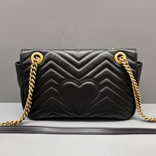 Gucci Chevron Small GG Marmont Calfskin Black