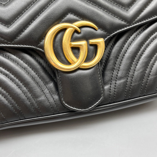 Gucci Chevron Small GG Marmont Calfskin Black