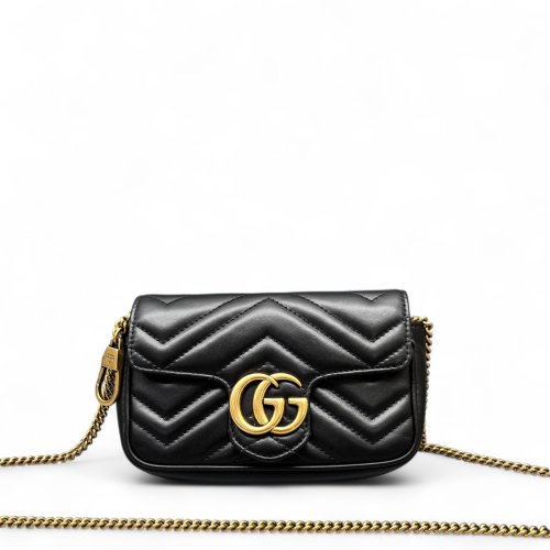 Gucci Chevron GG Marmont Chain Flap Mini Bag Calfskin Black