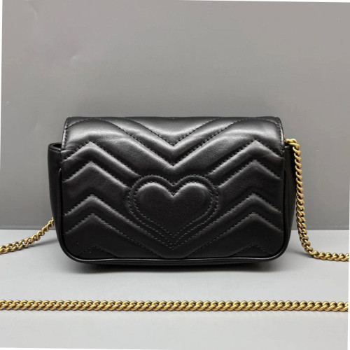 Gucci Chevron GG Marmont Chain Flap Mini Bag Calfskin Black
