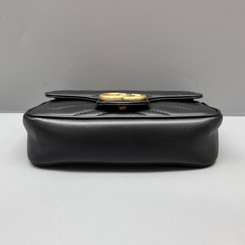 Gucci Chevron GG Marmont Chain Flap Mini Bag Calfskin Black