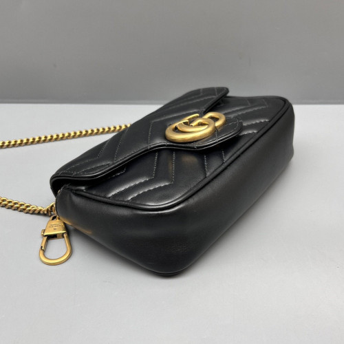 Gucci Chevron GG Marmont Chain Flap Mini Bag Calfskin Black