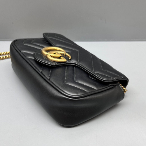 Gucci Chevron GG Marmont Chain Flap Mini Bag Calfskin Black