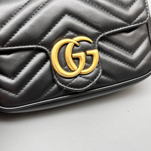 Gucci Chevron GG Marmont Chain Flap Mini Bag Calfskin Black