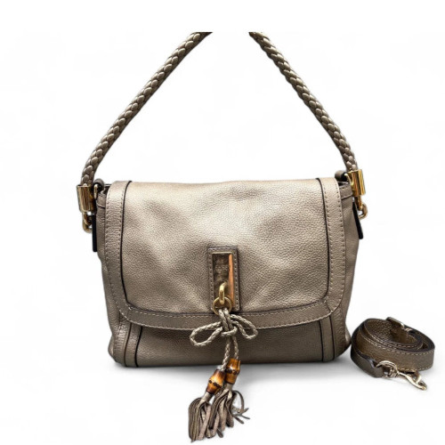 Gucci Bamboo Two-Way Bag Grained Calfskin Dark Deige