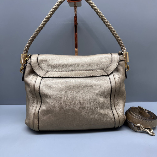 Gucci Bamboo Two-Way Bag Grained Calfskin Dark Deige