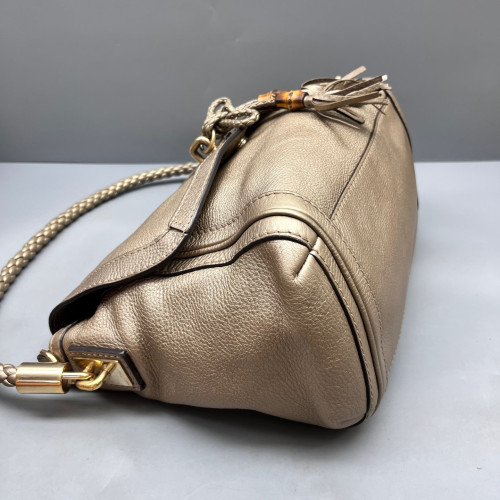 Gucci Bamboo Two-Way Bag Grained Calfskin Dark Deige